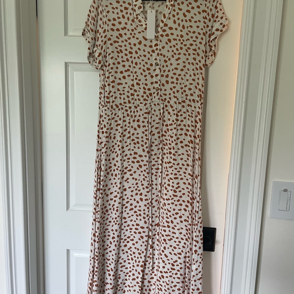 Spotted Cream and Brown Maxi Dress